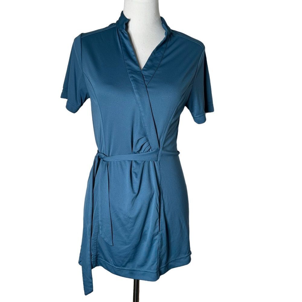 Noel Asmar‎ Activewear Tunic Wrap Top Size S Blue Moisture Wicking Uniform